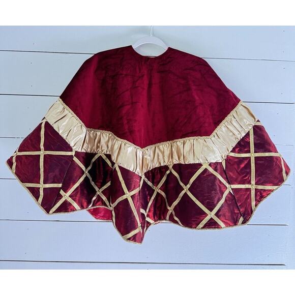 Elegant Dark Red Burgundy Gold Tree Skirt Christmas Velvet Satin - Picture 1 of 6